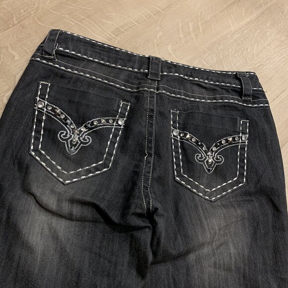 Cello Women's Size 11 Jeans Black Charcoal Embellished Rhinestone Boot Cut Y2K - Picture 1 of 6